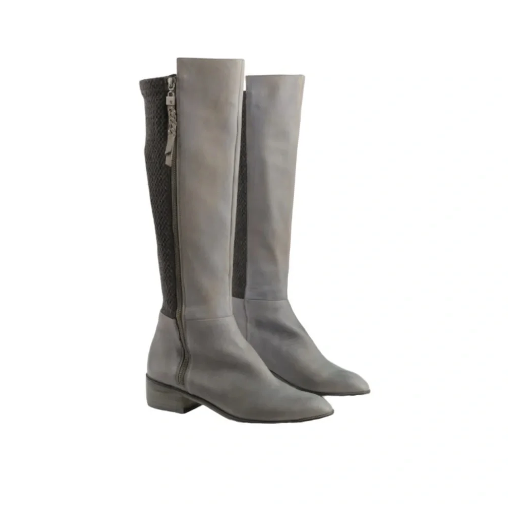Elliott Lucca Gray Leather Knee-High Boots Size 8.5